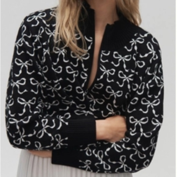 Anthropologie Maeve Montana Mock Neck Half Zip Sweater Black White Size XS - Picture 13 of 13